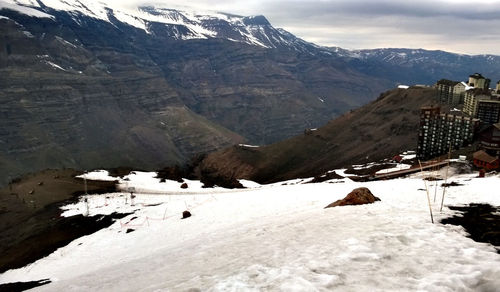 Scenic view of snowcapped mountains against sky