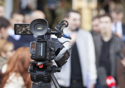 Close-up of television camera