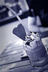 High angle view of ice cream on table