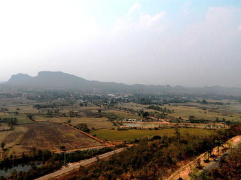 High angle view of agricultural field against sky