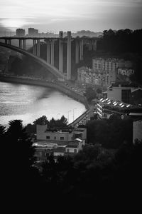 Bridge over city against sky