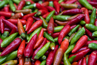 Full frame shot of chili peppers for sale at market