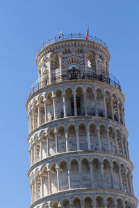 Low angle view of historical building against clear blue sky