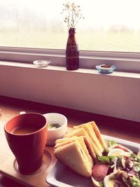 Close-up of breakfast on table