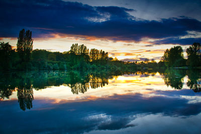 Scenic view of lake against sky during sunset