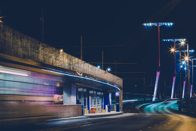 Light trails on road at night