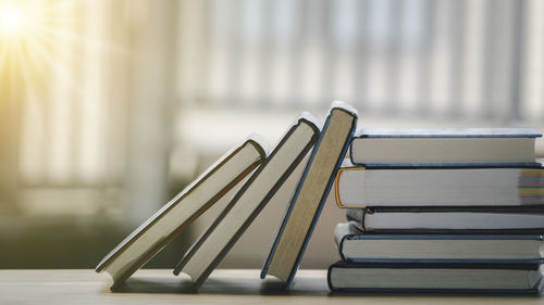 Close-up of books on table