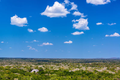 Scenic view of field against blue sky