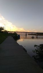 Bridge over river at sunset