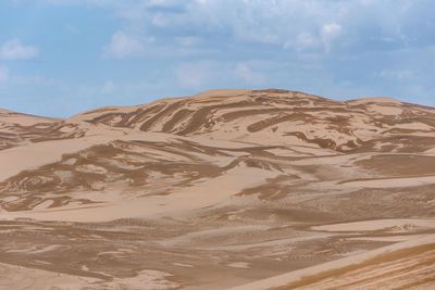 View from nature and landscapes of dasht e lut or sahara desert after the rain with wet sand dunes 