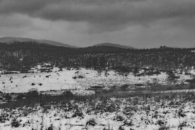 Scenic view of lake against sky during winter