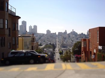 View of cityscape against clear sky