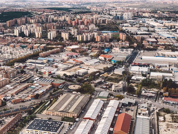 High angle view of buildings in city