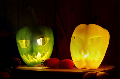 Close-up of fruits in glass on table