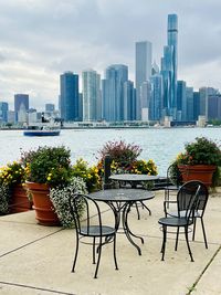 Chicago skyline from navy pier in spring 