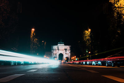 Light trails on road at night