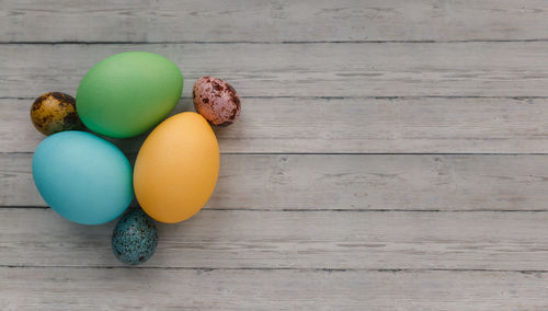 High angle view of eggs on table