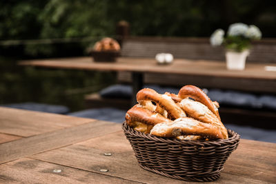 Close-up of bread in basket on table