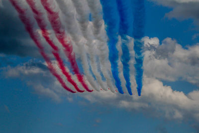 Low angle view of airshow against sky