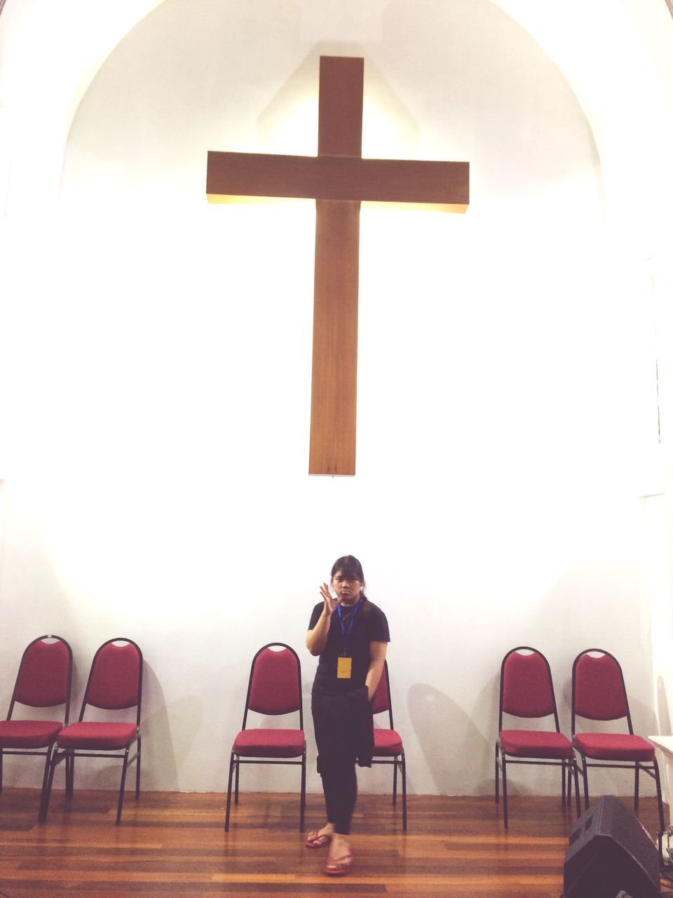 chair, cross, seat, indoors, sitting, one person, young adult, day, people