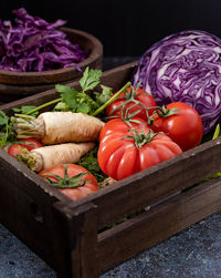 High angle view of food on table