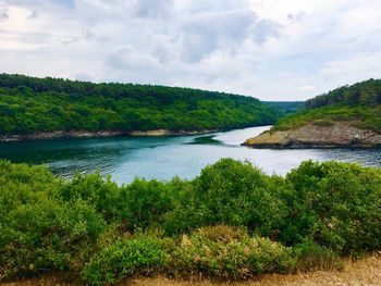 Scenic view of lake against sky