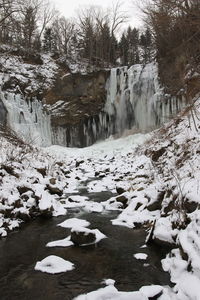 Scenic view of waterfall in winter