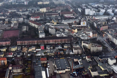 High angle view of city buildings