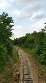 Railroad track with trees in background