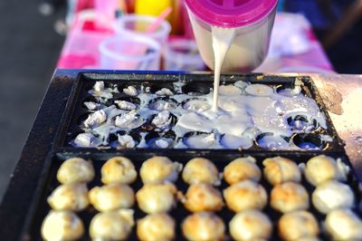 High angle view of eggs in container