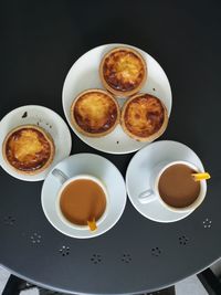 High angle view of breakfast on table