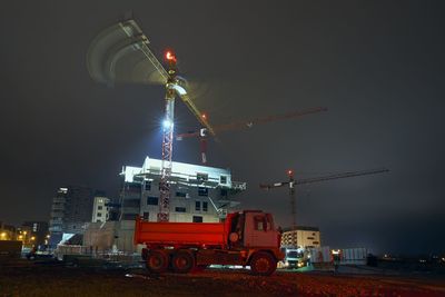 Truck at construction site at night