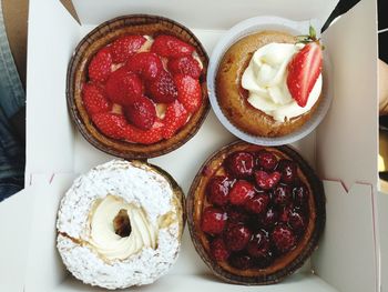 Directly above shot of desserts in box