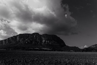 Scenic view of mountains against cloudy sky