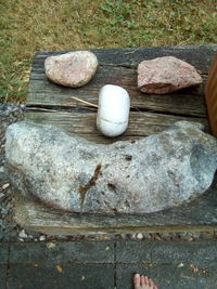 High angle view of stones on rock