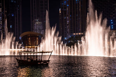 Burj khalifa skyscraper at night in dubai.