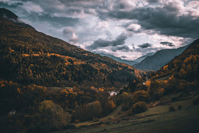 Scenic view of mountains against sky during sunset