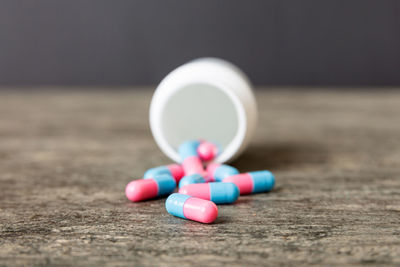 Close-up of pills on table