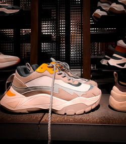 High angle view of shoes for sale at store