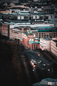 High angle view of street amidst buildings in city