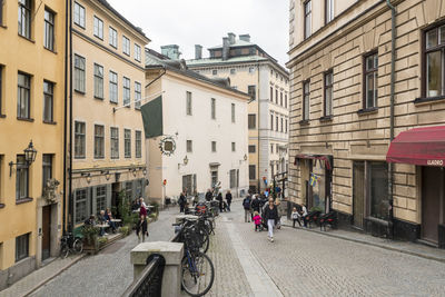 Street with yellow houses at the historic old town gamla stan