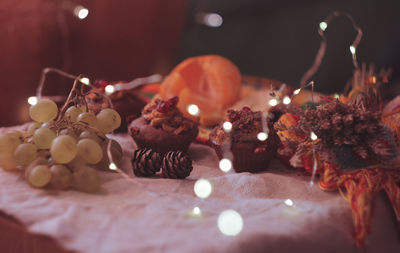 Close-up of candles on table