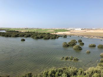 Scenic view of sea against clear sky