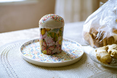 Close-up of dessert on table