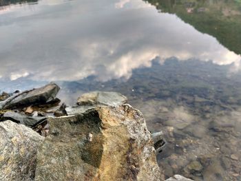 High angle view of rocks in water