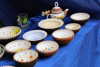 High angle view of cupcakes on table