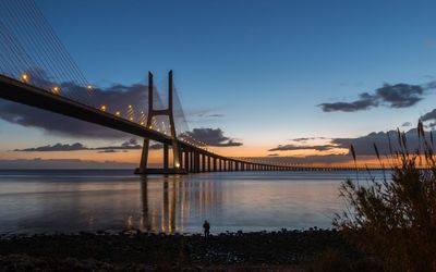 Bridge over river at sunset