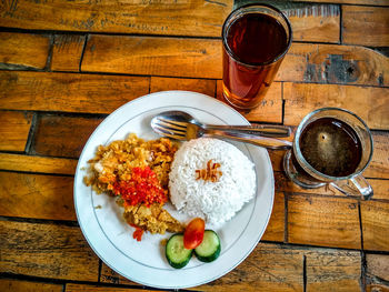 Directly above shot of breakfast served on table