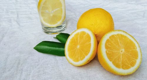 High angle view of oranges on table