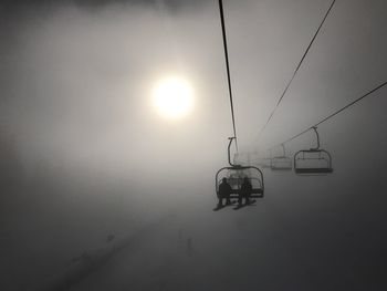 Overhead cable car against sky during winter